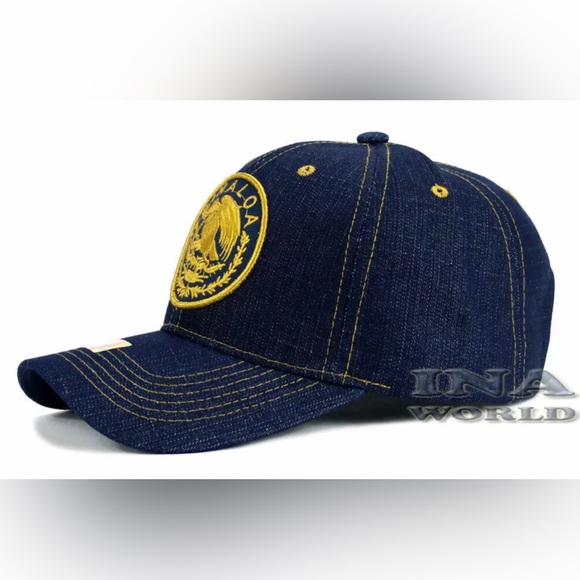 🇲🇽MEXICAN Hat Denim MEXICO Federal State Gold Embroidered Curved Bill Baseball - Picture 2 of 4